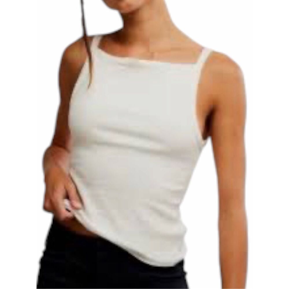INTIMATELY FREE PEOPLE White Ribbed High Neck Cami Tank Top Medium